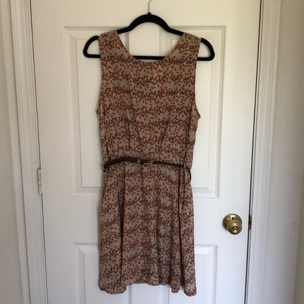 Cotton Candy Beige Floral Sleeveless Mini Dress